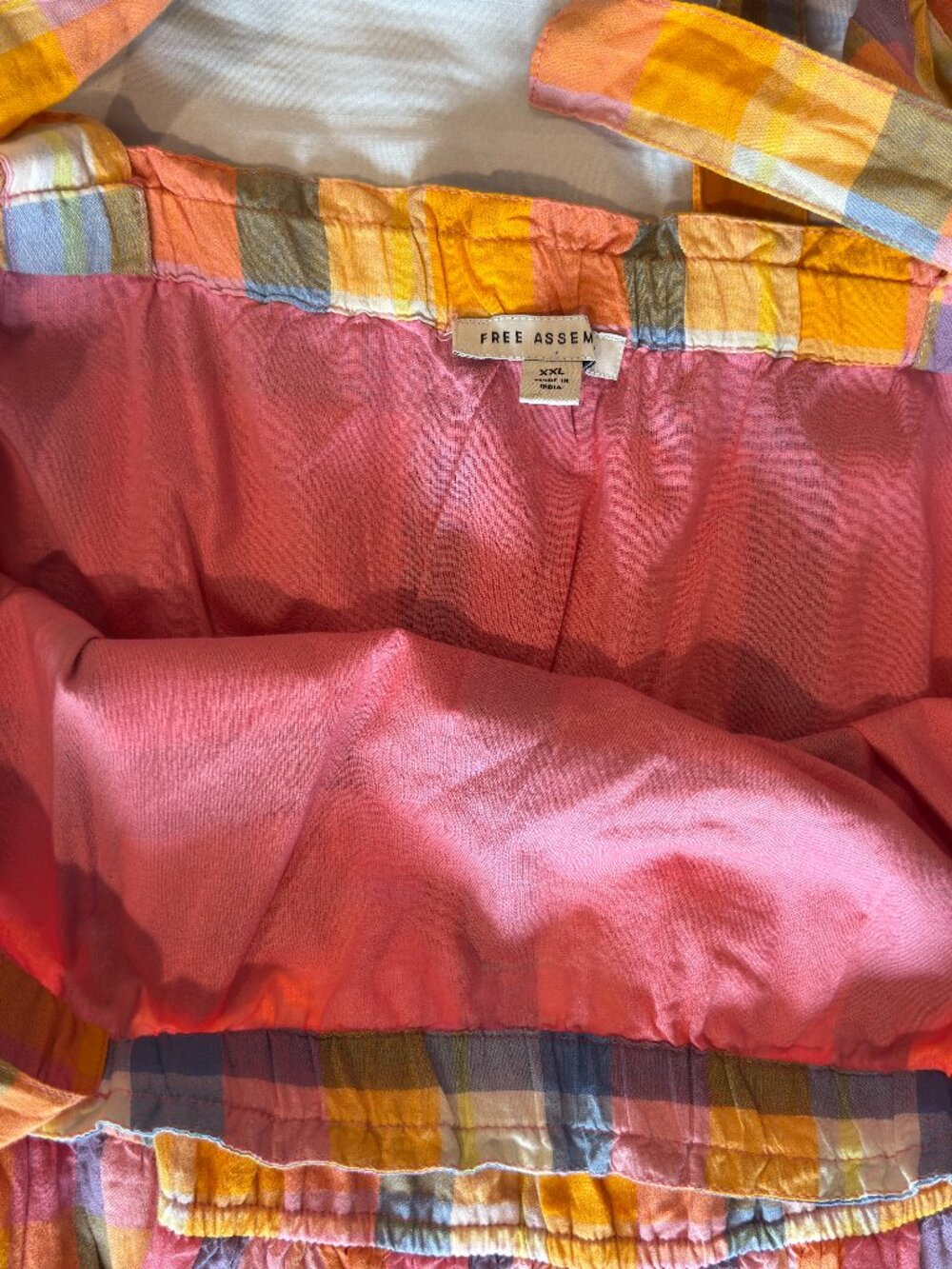 Free Assembly XXL Cotton Pastel Plaid Tiered Sundress Tie Straps Lined Pockets - Picture 6 of 14